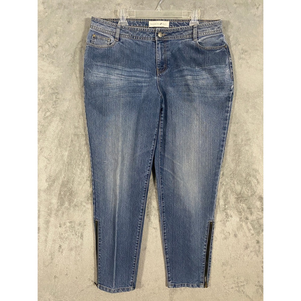 Fashion Bug Womens Blue Denim High Rise Jeans Ankle Zip Style‎ Size 18